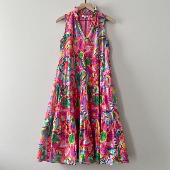 Tuckernuck Crosby by Mollie Burch Colorful Floral Wesley Midi Dress Heatwave XS - Picture 1 of 12